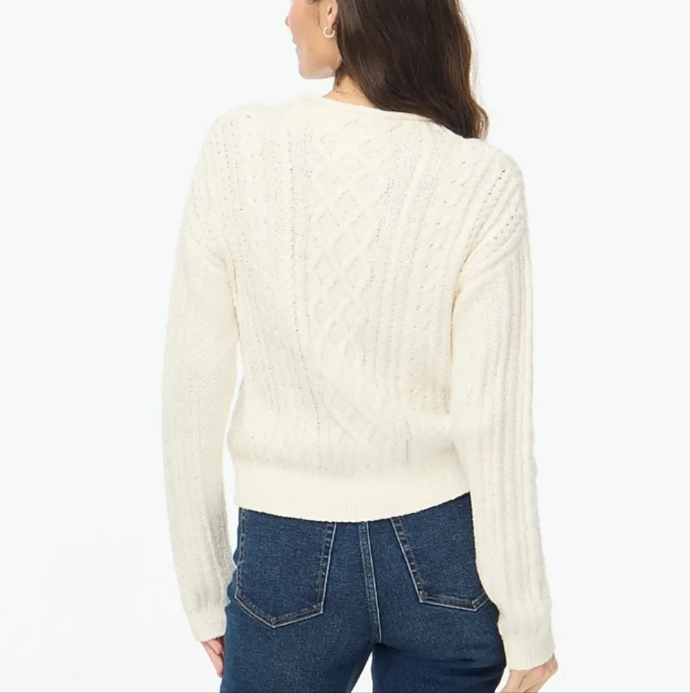 J Crew Factory CF738 Mockneck cable-knit sweater Size S NWT Ivory